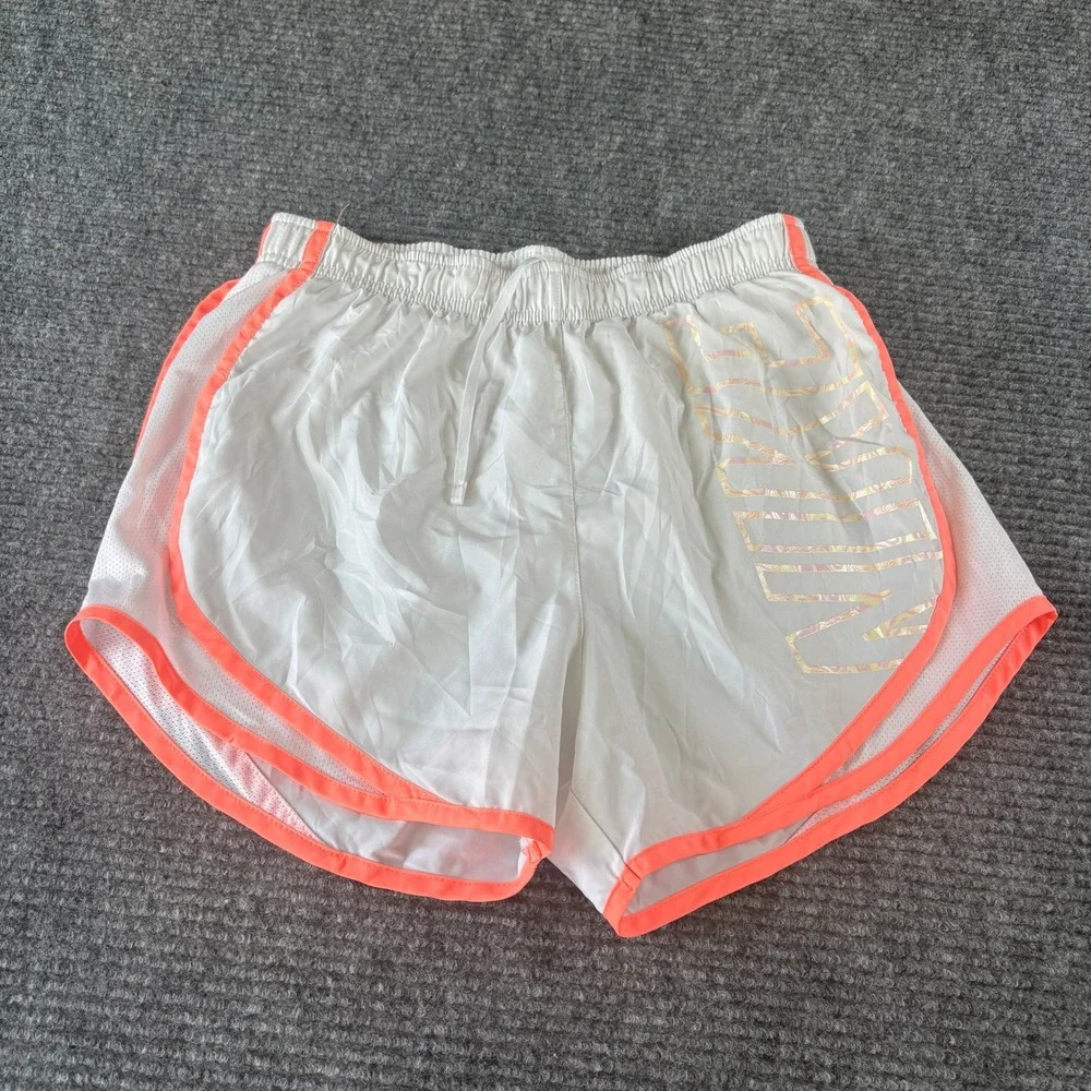 Nike Dri-FIT Tempo Running Shorts Womens Small White Orange Iridescent Logo 4538
